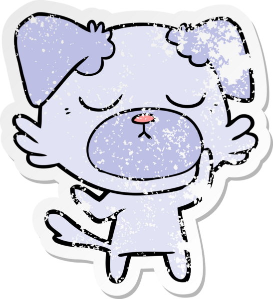 Bir insan tarafından çizilmiş şirin bir köpeğin sıkıntılı çıkartması.