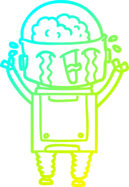 Bir insan tarafından çizilmiş ağlayan robot karikatür çizimi