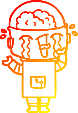 Bir insan tarafından çizilmiş, karikatür ağlayan robot çizimi.