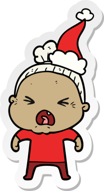 Bir insan tarafından çizilmiş Noel Baba şapkası giyen kızgın yaşlı bir kadının el yazısı.