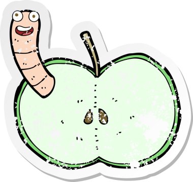 Bir insan tarafından çizilmiş solucanlı çizgi film elmasının gerilimli yapıştırması.