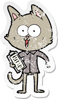 Bir insan tarafından çizilmiş gömlek ve kravat giyen komik bir çizgi film kedisinin sıkıntılı çıkartması.