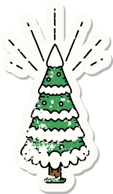 Bir insan tarafından çizilmiş eski bir dövme stili kar çam ağacı.