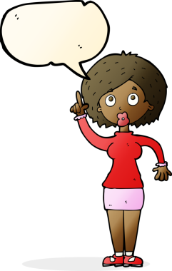 Bir insan tarafından çizilmiş konuşma baloncuğu fikri olan bir karikatür kadın.