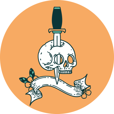 bir insan tarafından çizilmiş bir kafatası pankartıyla dövme biçimi simgesi