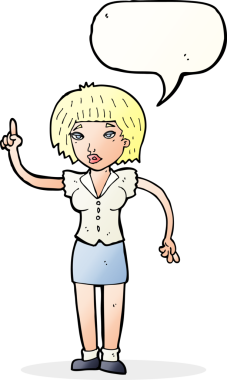 Bir insan tarafından çizilmiş konuşma baloncuğu fikri olan bir karikatür kadın.