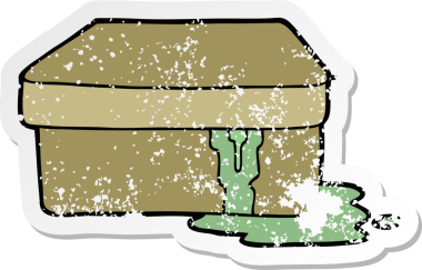 Bir insan tarafından çizilmiş balçık dolu bir karikatür kutusunun sıkıntılı çıkartması.