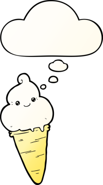 Düşünce baloncuklu çizgi film dondurması bir insan tarafından çizilmiş.