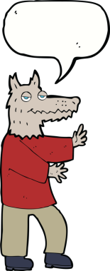 Bir insan tarafından çizilmiş konuşma balonu olan bir kurt adam.