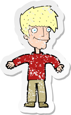 Bir insan tarafından çizilmiş mutlu bir adamın karikatür yapıştırması.