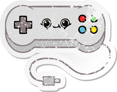 Bir insan tarafından çizilmiş sevimli bir çizgi film oyun denetleyicisinin sıkıntılı çıkartması