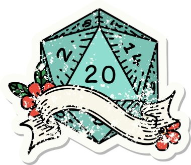 Bir insan tarafından çizilmiş 20 D20 zarının grunge çıkartması.