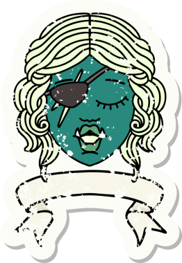 Retro Dövme Biçimli Ork karakter yüzü Bir insan tarafından çizilmiş pankartıyla