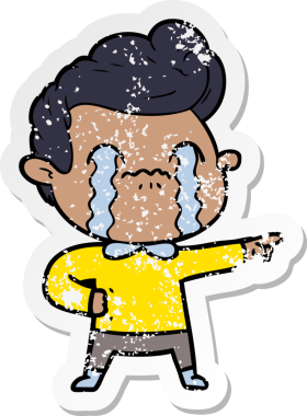 Bir insan tarafından çizilmiş ağlayan bir karikatürcünün sıkıntılı çıkartması.