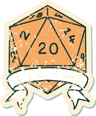 Retro Dövme Biçimi Doğal 20 kritik vuruş D20 zar bir insan tarafından çizildi