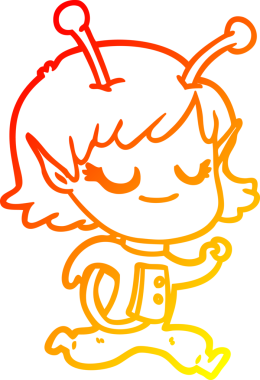 Bir insan tarafından çizilmiş gülümseyen uzaylı kız çizgi filmi.