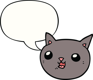 Bir insan tarafından çizilmiş konuşma balonu olan çizgi film kedisi.