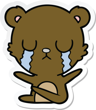 Bir insan tarafından çizilmiş ağlayan çizgi film ayısının çıkartması.