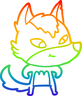 Gökkuşağı gradyan çizgisi. Bir insan tarafından çizilmiş dost bir kurt çizgi filmi.