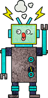 Bir insan tarafından çizilmiş bir robotun retro grunge dokusu