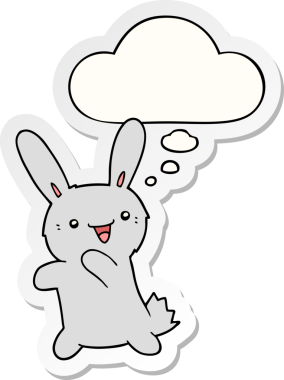 Düşünce baloncuklu çizgi film tavşanı insan tarafından çizilmiş bir çıkartma.