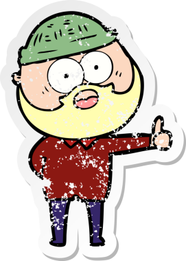 Çizgi film sakallı bir adamın sıkıntılı çıkartması. Bir insan tarafından çizilmiş baş parmak işareti.