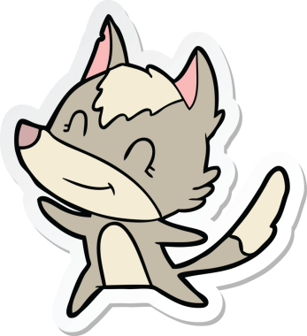 Bir insan tarafından çizilmiş dost canlısı bir kurt çizgi filminin çıkartması.