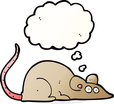 Bir insan tarafından çizilmiş düşünce baloncuklu çizgi roman faresi