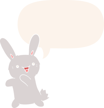 Konuşma baloncuklu çizgi film tavşanı insan tarafından çizilmiş.