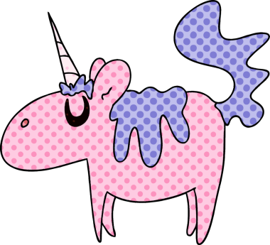 Bir insan tarafından çizilmiş çizgi roman tarzı tuhaf tek boynuzlu at.