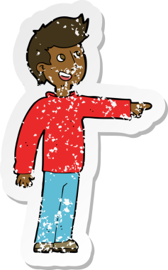 Çizgi filmin kederli retro yapıştırması Mutlu adam bir insan tarafından çizilmiş işaret ve kahkaha