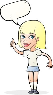 Bir insan tarafından çizilmiş konuşma baloncuğu fikri olan güzel bir kız.