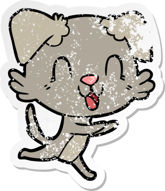 Bir insan tarafından çizilmiş, gülen bir köpeğin sıkıntılı çıkartması.