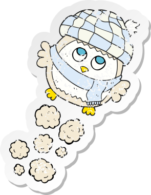 Bir insan tarafından çizilmiş küçük sevimli baykuşun gerilimli çıkartması.