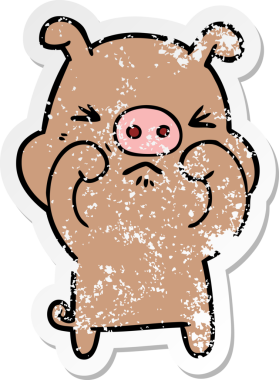 Bir insan tarafından çizilmiş huysuz bir domuzun sıkıntılı çıkartması.