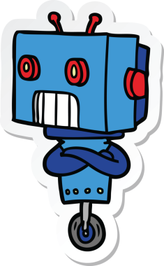 Bir insan tarafından çizilmiş robot karikatür çıkartması.