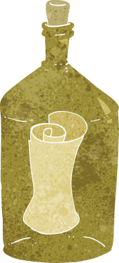 Şişede bir insan tarafından çizilmiş karikatür mektubu.