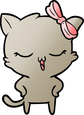 Kafasında yay olan çizgi film kedisi ve bir insan tarafından çizilmiş kalçalar.