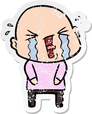 Bir insan tarafından çizilmiş ağlayan kel bir adamın sıkıntılı çıkartması.