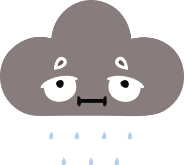 Bir insan tarafından çizilen fırtına bulutunun düz renkli retro karikatürü