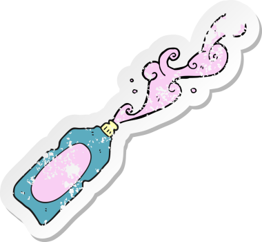 Bir insan tarafından çizilen temizlik ürününün retro depresif yapıştırması.