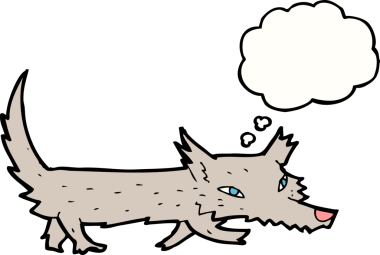 Bir insan tarafından çizilmiş düşünce balonu olan küçük bir kurt.