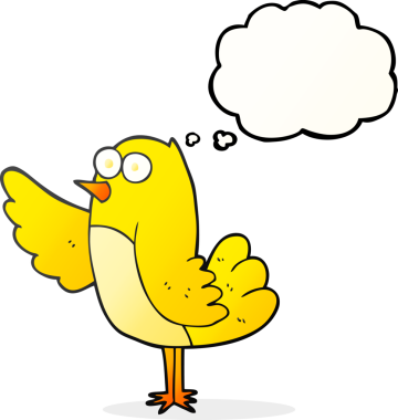 Bir insan tarafından çizilmiş serbest çizim balon karikatür kuşu.