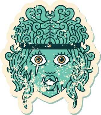 Retro Dövme Tarzı Ork Barbar karakter yüzü Bir insan tarafından çizilmiş