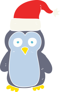 Bir insan tarafından çizilen noel pengueninin düz renk çizimi