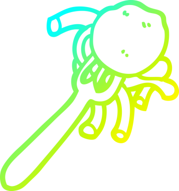 Bir insan tarafından çizilmiş çatal üzerinde köfte ve spagetti çizgi filminin soğuk gradyan çizimi