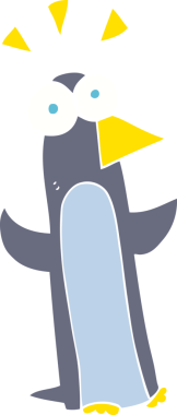 Bir insan tarafından çizilen şaşırmış penguenin düz renk çizimi