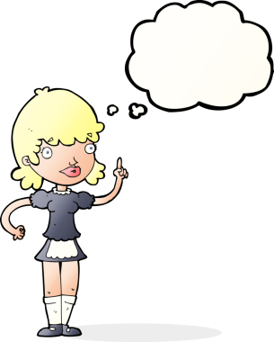 Bir insan tarafından çizilmiş düşünce balonlu çizgi film kızı.