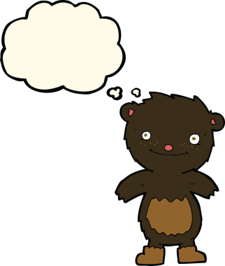 Bir insan tarafından çizilmiş düşünce baloncuklu çizme giyen oyuncak ayı.