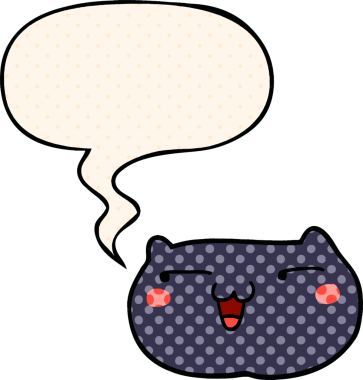 Çizgi roman tarzında konuşan kedi suratlı bir insan tarafından çizilmiş.